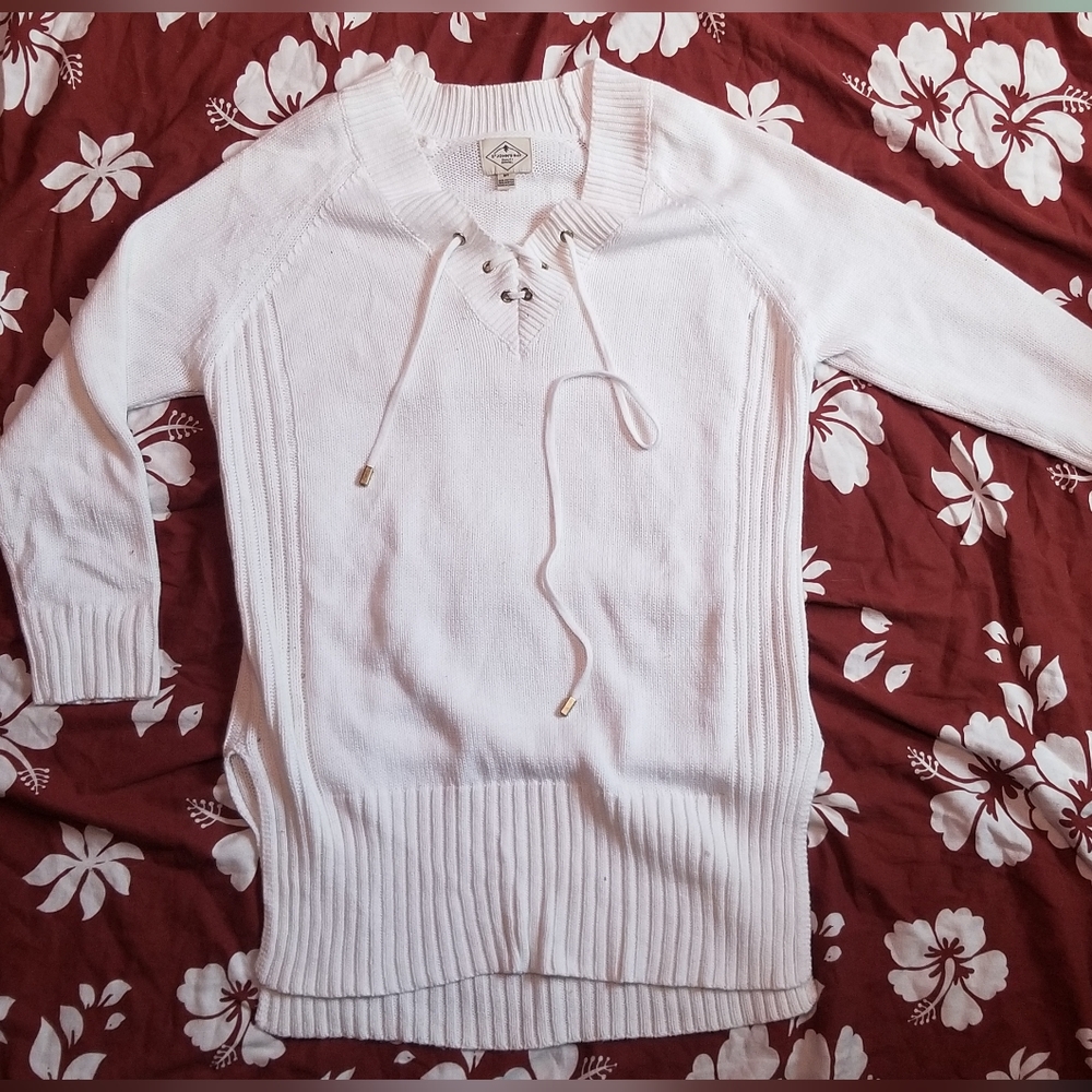 St John's Bay White Tall Drawstring Sweater